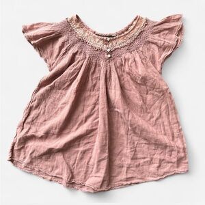 Zara Mauve Pink Smocked Cotton Blouse